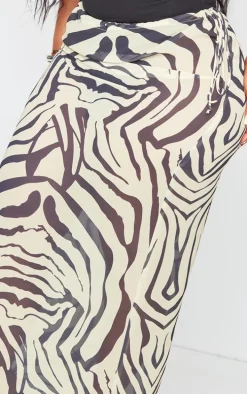 Plus Black Zebra Print Satin Tie Side Maxi Skirt
