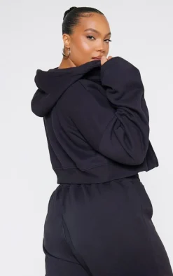 Outlet PrettyLittleThing Plus Zip Up Cargo Crop Hoodie Black