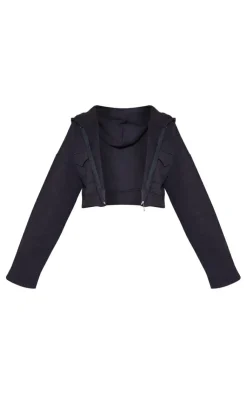 Outlet PrettyLittleThing Plus Zip Up Cargo Crop Hoodie Black