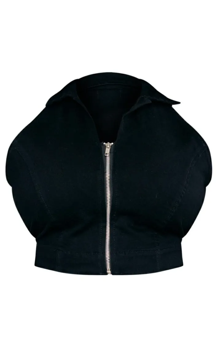 Plus Black Zip Up Denim Vest