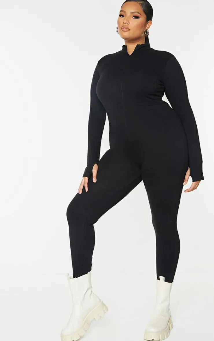 PrettyLittleThing Unitards*Plus Zip Up Long Sleeve Jumpsuit