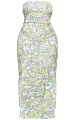 Plus Abstract Plisse Bandeau Maxi Dress-PrettyLittleThing
