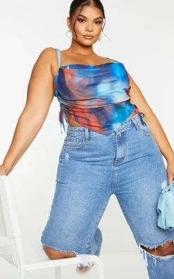 PrettyLittleThing Corsets*Plus Abstract Print Mesh Layered Corset Top