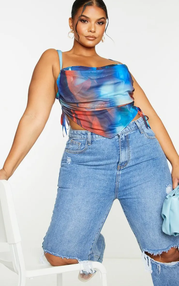 PrettyLittleThing Corsets*Plus Abstract Print Mesh Layered Corset Top