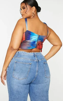 PrettyLittleThing Corsets*Plus Abstract Print Mesh Layered Corset Top