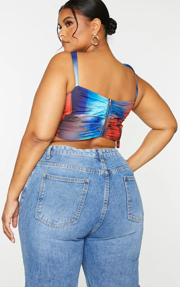 PrettyLittleThing Corsets*Plus Abstract Print Mesh Layered Corset Top