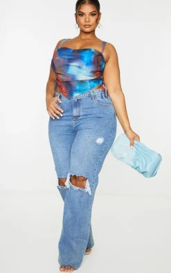 PrettyLittleThing Corsets*Plus Abstract Print Mesh Layered Corset Top
