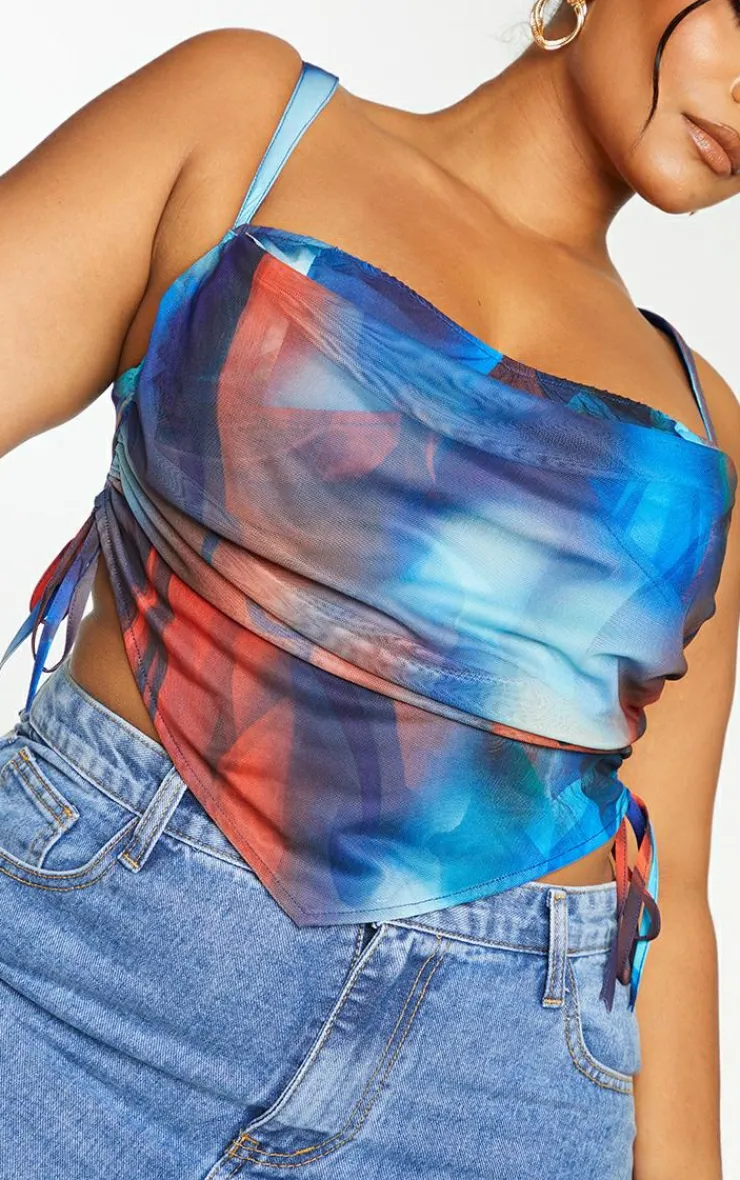 PrettyLittleThing Corsets*Plus Abstract Print Mesh Layered Corset Top