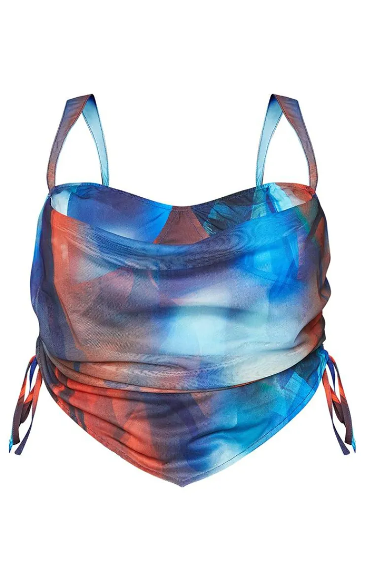 PrettyLittleThing Corsets*Plus Abstract Print Mesh Layered Corset Top