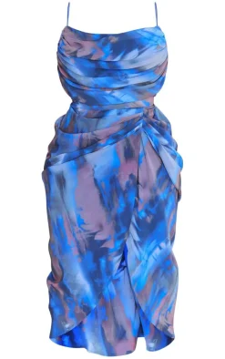 Plus Abstract Print Chiffon Ruched Drape Midi Dress-PrettyLittleThing Hot