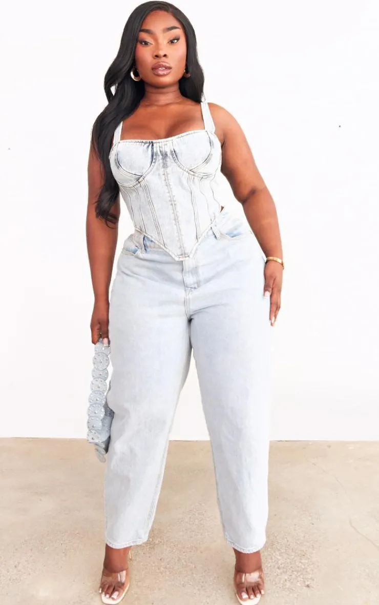 PrettyLittleThing Corsets*Plus Acid Wash Denim Corset