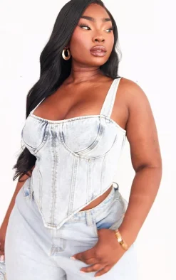 PrettyLittleThing Corsets*Plus Acid Wash Denim Corset