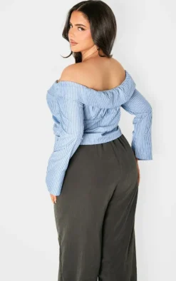 PrettyLittleThing Shirts*Plus Bardot Striped Fitted Shirt Style Top