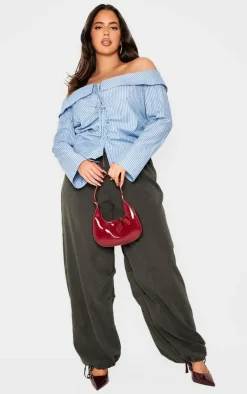 PrettyLittleThing Shirts*Plus Bardot Striped Fitted Shirt Style Top