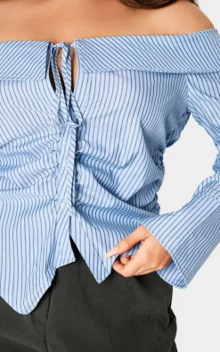 PrettyLittleThing Shirts*Plus Bardot Striped Fitted Shirt Style Top