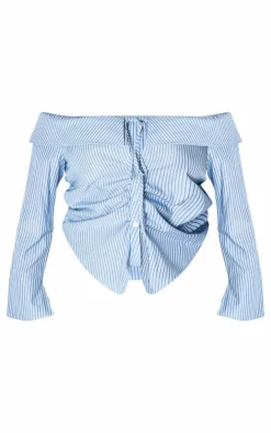PrettyLittleThing Shirts*Plus Bardot Striped Fitted Shirt Style Top