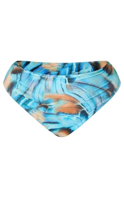 Plus Blue Butterfly Printed High Waisted Bikini Bottoms