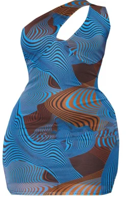 Plus Contour Print Mesh One Shoulder Detail Bodycon Dress-PrettyLittleThing Hot