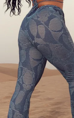 Plus Blue Contrast Textured Rib Flare Beach Pants