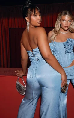 PrettyLittleThing Plus Corsage Detail Pants Blue