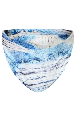 Plus Blue Denim Printed High Waisted Bikini Bottoms