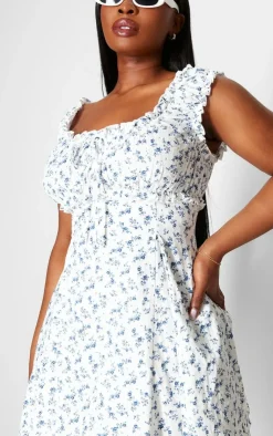 Plus Ditsy Floral Ruched Tie Shift Dress-PrettyLittleThing Outlet