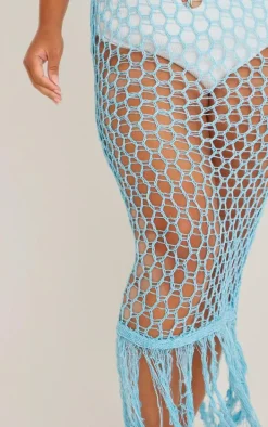 Plus Blue Fishnet Knitted Maxi Dress