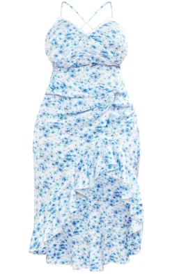 Plus Floral Print Lace Up Back Twist Detail Midi Dress-PrettyLittleThing Best
