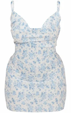 Plus Floral Printed Plisse Cowl Neck Bodycon Dress-PrettyLittleThing Sale