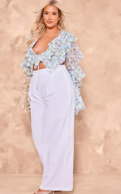 PrettyLittleThing Blouses*Plus Floral Sheer Woven Ruffle Tie Crop Blouse