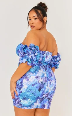 Plus Floral V Neck Ruffle Sleeve Bodycon Dress-PrettyLittleThing Best