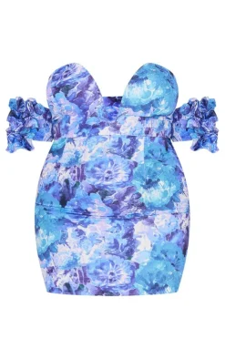 Plus Floral V Neck Ruffle Sleeve Bodycon Dress-PrettyLittleThing Best