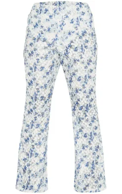 Clearance PrettyLittleThing Plus Jacquard Floral Straight Leg Pants Blue