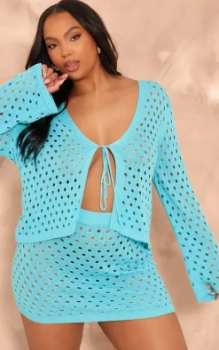 New PrettyLittleThing Plus Knit Hole Mini Skirt Blue