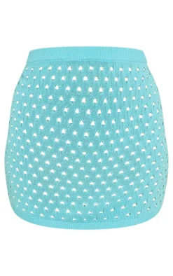 New PrettyLittleThing Plus Knit Hole Mini Skirt Blue