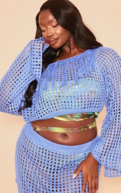 PrettyLittleThing Knitted Tops*Plus Knitted Cropped Tassel Detail Top