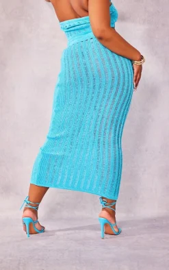 Sale PrettyLittleThing Plus Knitted Maxi Skirt Blue