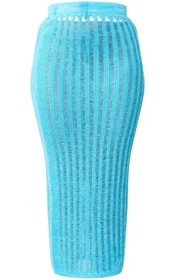 Sale PrettyLittleThing Plus Knitted Maxi Skirt Blue