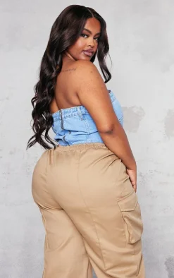 PrettyLittleThing Corsets*Plus Blue Light Wash Jean Waistband Detail Denim Corset Top