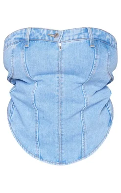 PrettyLittleThing Corsets*Plus Blue Light Wash Jean Waistband Detail Denim Corset Top