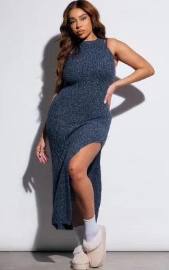 Plus Marl Knit High Neck Racer Maxi Dress-PrettyLittleThing Online