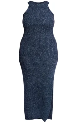 Plus Marl Knit High Neck Racer Maxi Dress-PrettyLittleThing Online