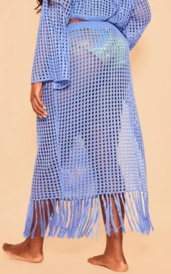 Best PrettyLittleThing Plus Midi Tassel Knitted Detail Skirt Blue