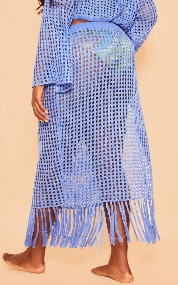 Best PrettyLittleThing Plus Midi Tassel Knitted Detail Skirt Blue
