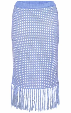 Best PrettyLittleThing Plus Midi Tassel Knitted Detail Skirt Blue