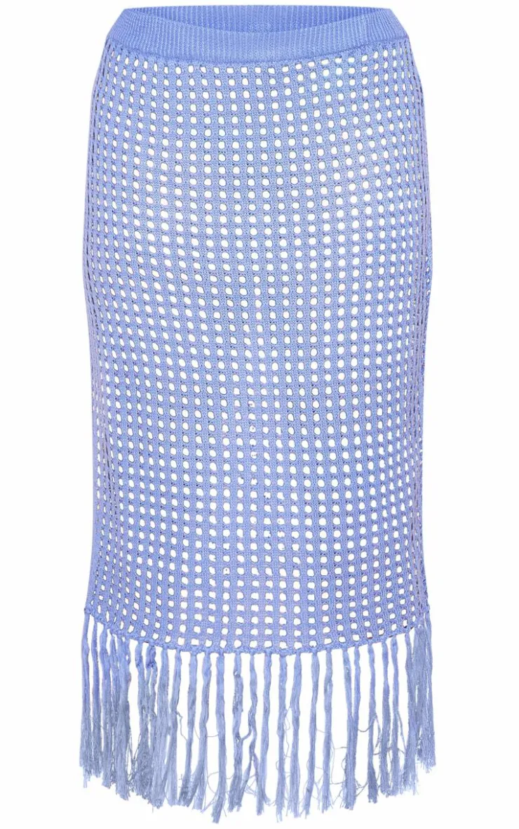 Best PrettyLittleThing Plus Midi Tassel Knitted Detail Skirt Blue