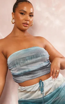 Online PrettyLittleThing Plus Ombre Printed Bandeau Top Blue