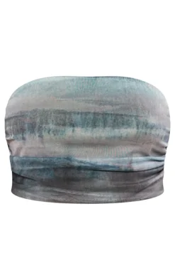 Online PrettyLittleThing Plus Ombre Printed Bandeau Top Blue