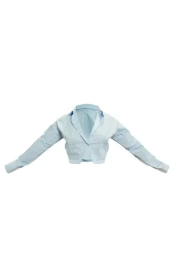 Discount PrettyLittleThing Plus Poplin Pinstripe Pocket Detail Cropped Shirt Blue