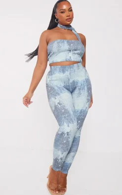 Hot PrettyLittleThing Plus Ribbed Tie Dye Bandeau Top Blue